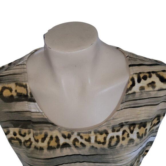 Chicos Womens Leopard & Striped Print Long Sleeve Top Size 2 Cotton/Modal - Picture 2 of 6
